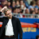 Hammarby head coach Martin Sjögren watches from the sidelines during a UEFA Women's Champions League match against FC Barcelona Femeni in October 2024.
