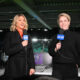 Jacqui Oatley and Lori Lindsey hold CBS Sports microphones at the 2024 NWSL final at CPKC stadium.