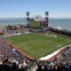 Overhead angle of the crowd at Oracle Park for the match between Bay FC and the Washington Spirit on August 23, 2025.
